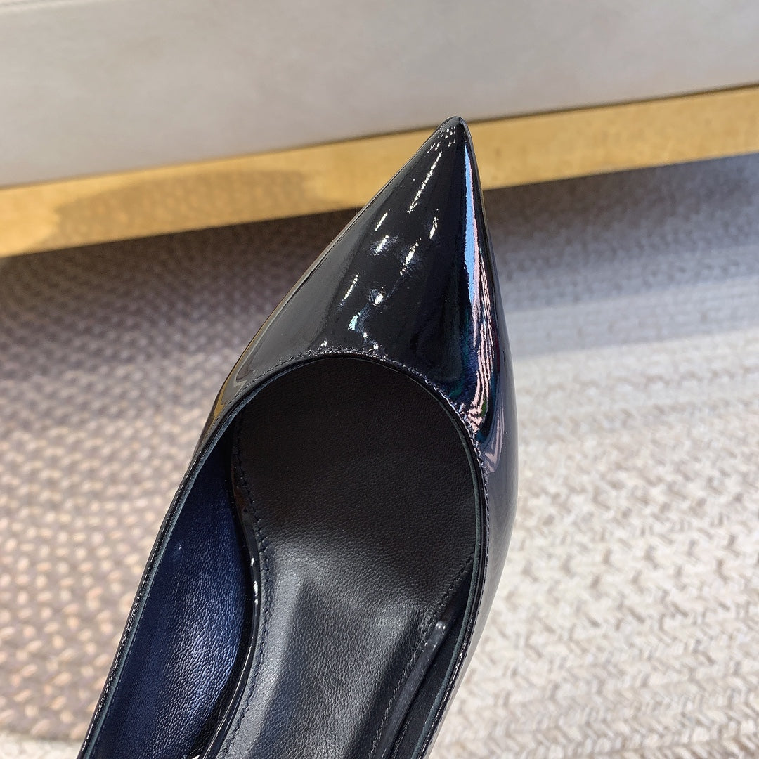 OPYUM SILVER HEEL SLINGBACK PUMPS IN BLACK GLOSSY CALFSKIN - 34