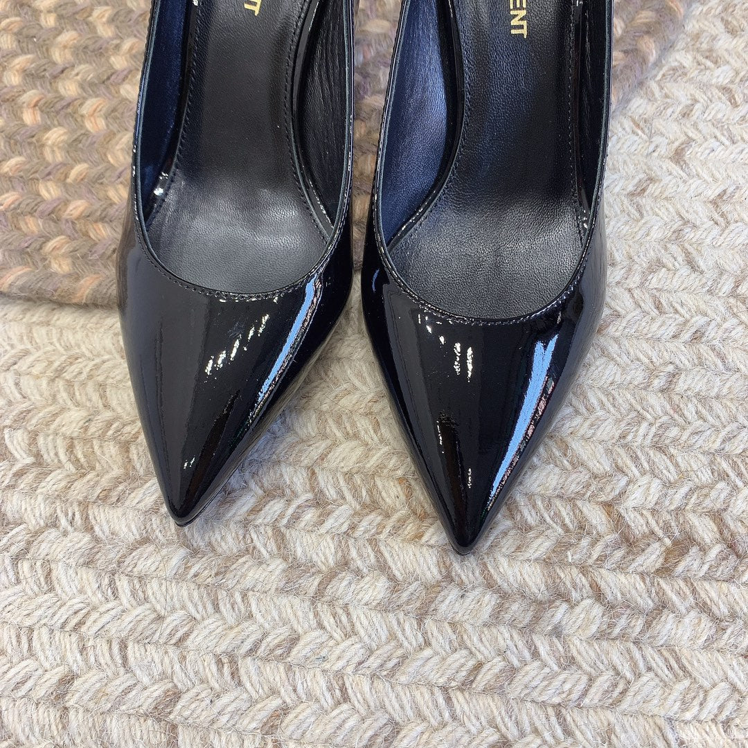 OPYUM BLACK HEEL PUMPS IN BLACK GLOSSY CALFSKIN - 34