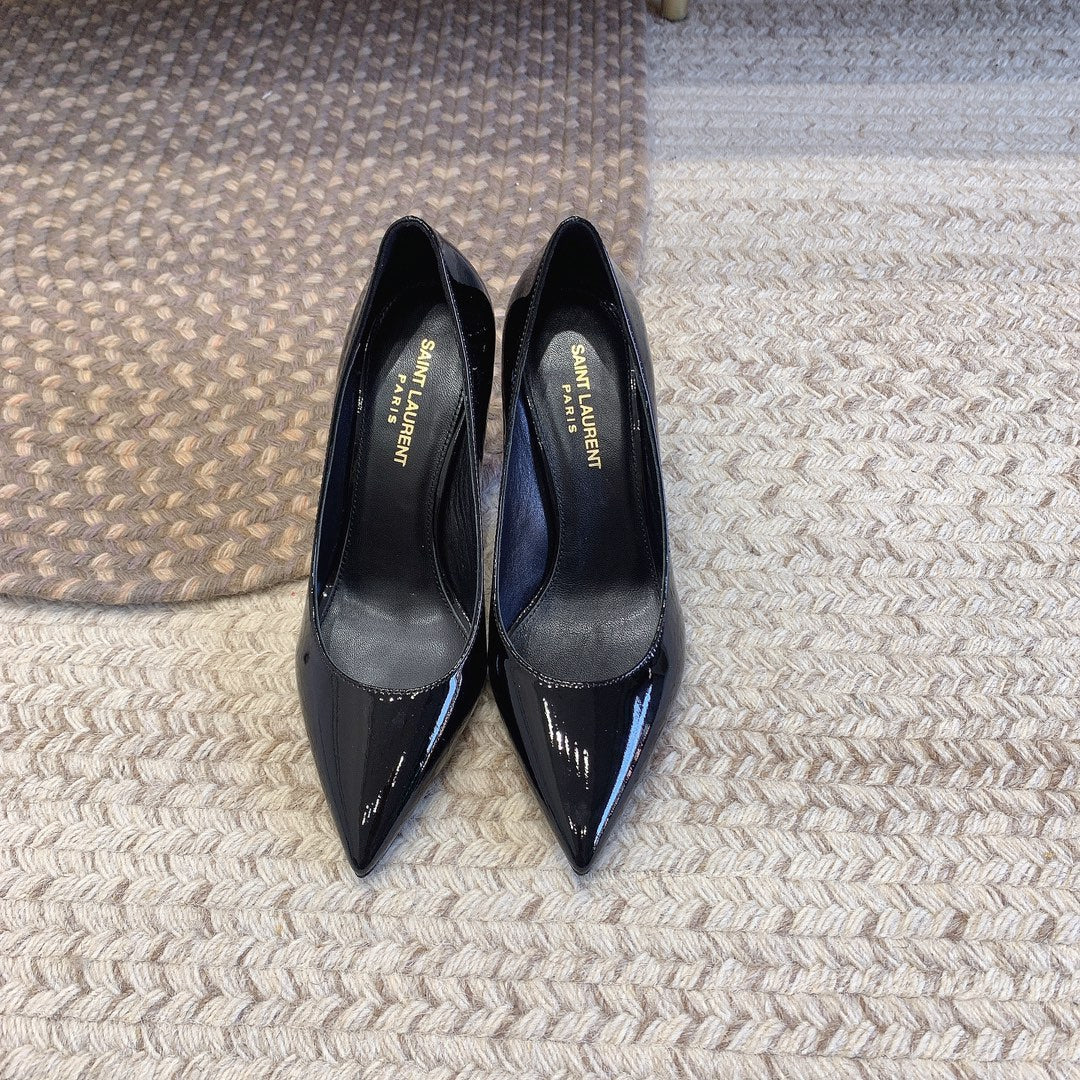 OPYUM BLACK HEEL PUMPS IN BLACK GLOSSY CALFSKIN - 34