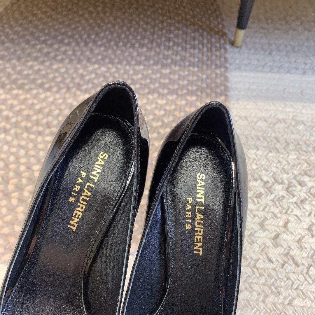 OPYUM BLACK HEEL PUMPS IN BLACK GLOSSY CALFSKIN - 34