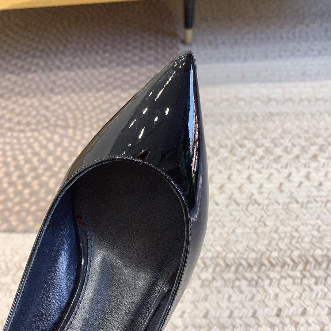 OPYUM BLACK HEEL SLINGBACK PUMPS IN BLACK GLOSSY CALFSKIN - 34