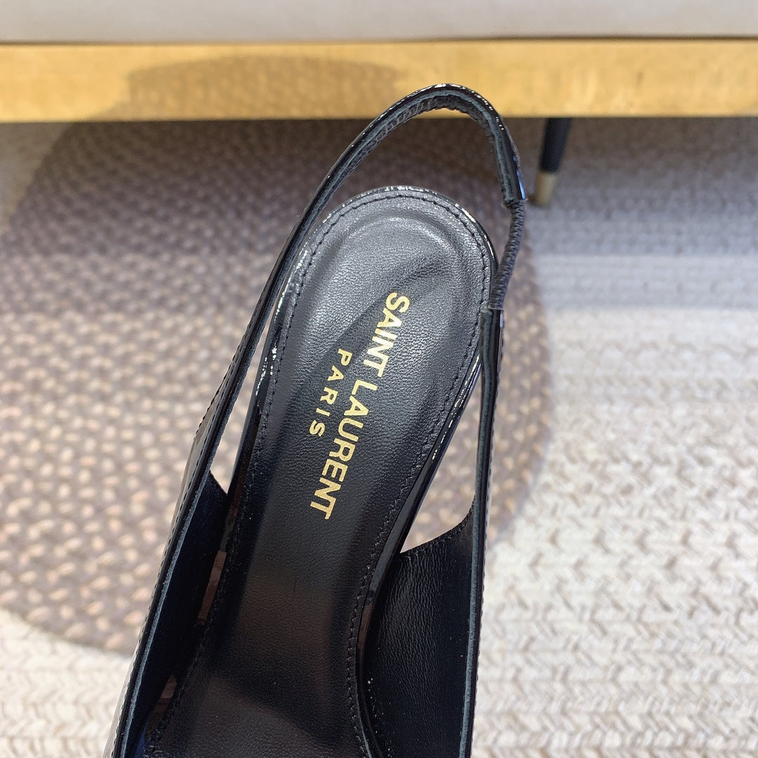 OPYUM GOLD HEEL SLINGBACK PUMPS IN BLACK GLOSSY CALFSKIN - 34