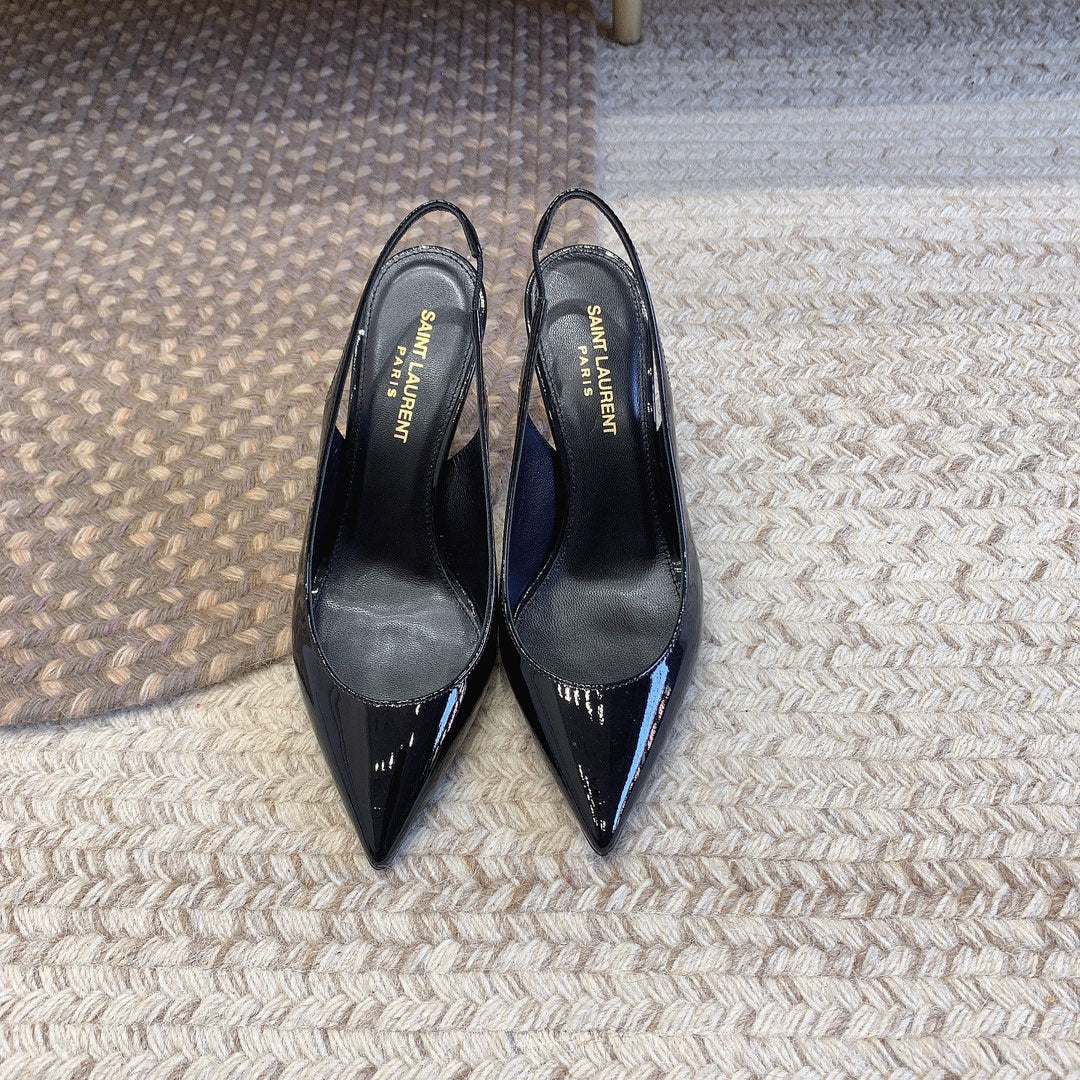 OPYUM GOLD HEEL SLINGBACK PUMPS IN BLACK GLOSSY CALFSKIN - 34