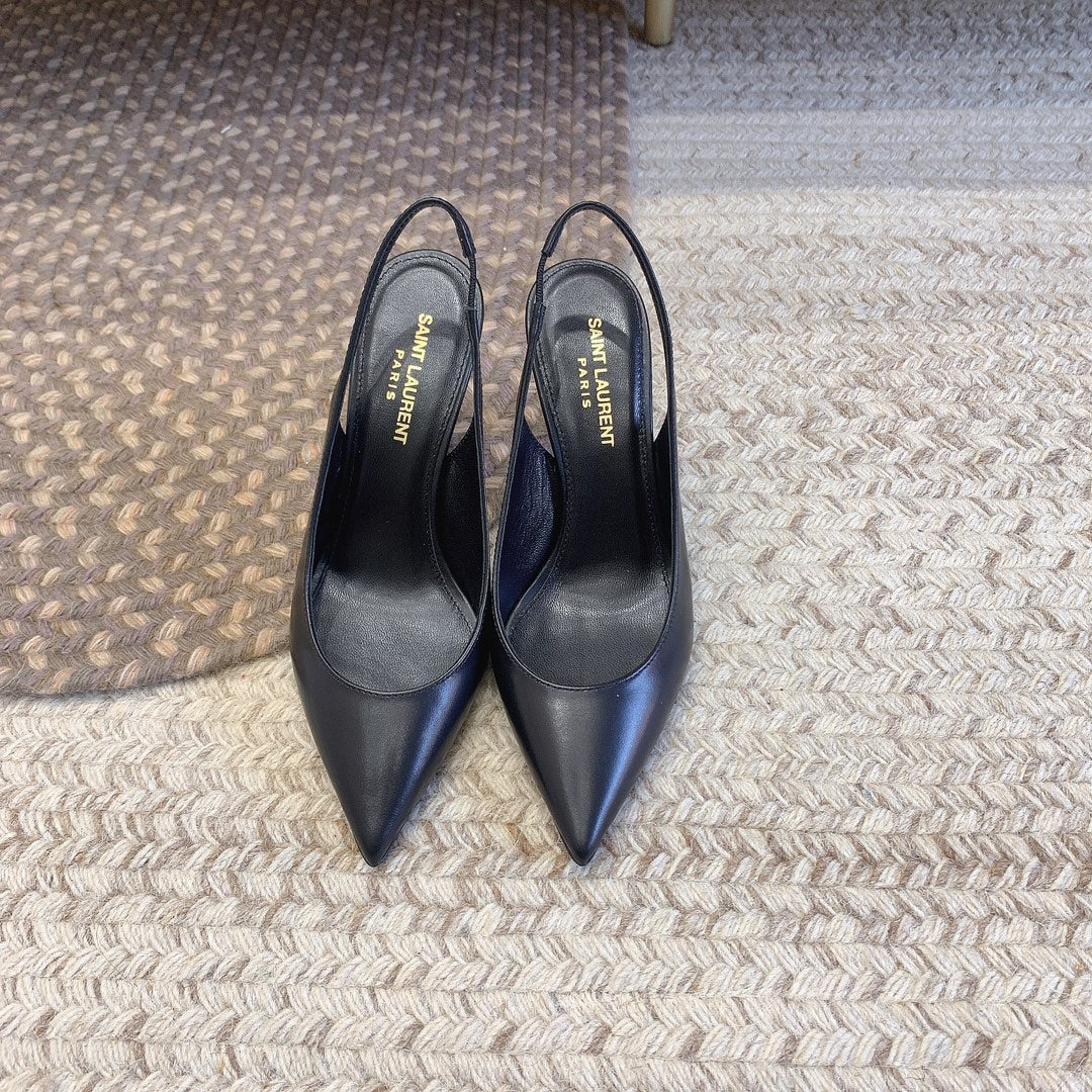 OPYUM BLACK HEEL SLINGBACK PUMPS IN BLACK SMOOTH LAMBSKIN - 34