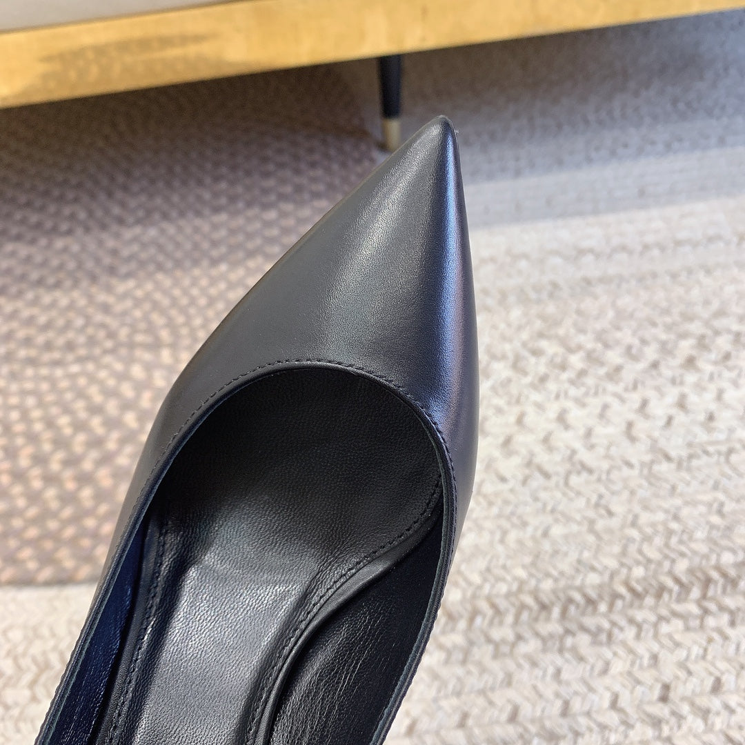 OPYUM BLACK HEEL SLINGBACK PUMPS IN BLACK SMOOTH LAMBSKIN - 34
