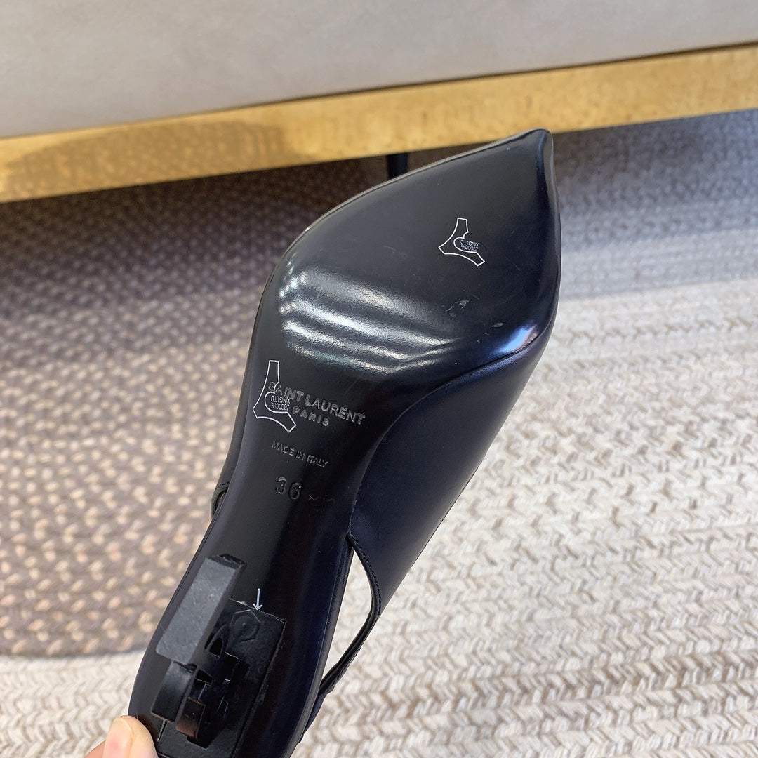 OPYUM BLACK HEEL SLINGBACK PUMPS IN BLACK SMOOTH LAMBSKIN - 34