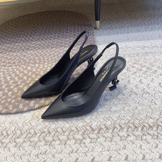 OPYUM BLACK HEEL SLINGBACK PUMPS IN BLACK SMOOTH LAMBSKIN - 34