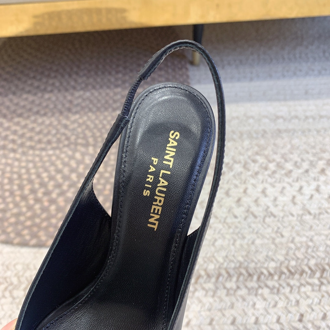 OPYUM BLACK HEEL SLINGBACK PUMPS IN BLACK SMOOTH LAMBSKIN - 34