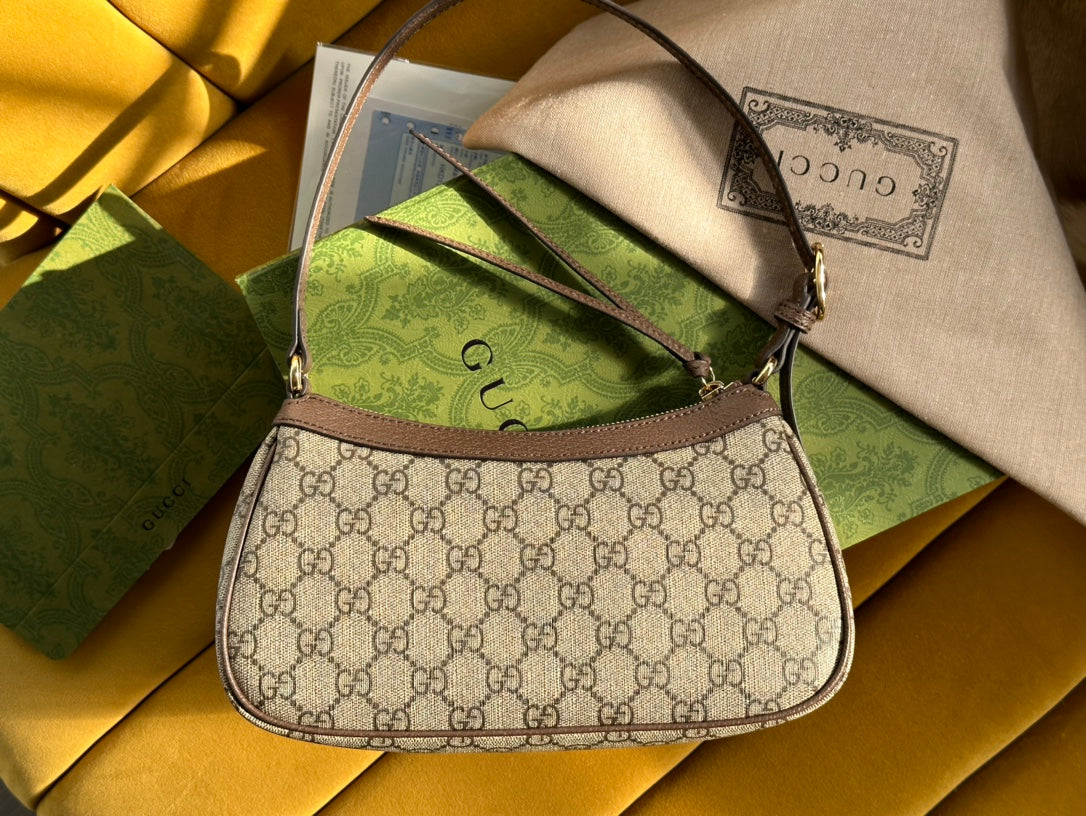 OPHIDIA GG SMALL 25 HANDBAG BEIGE AND EBONY PVC FABRIC