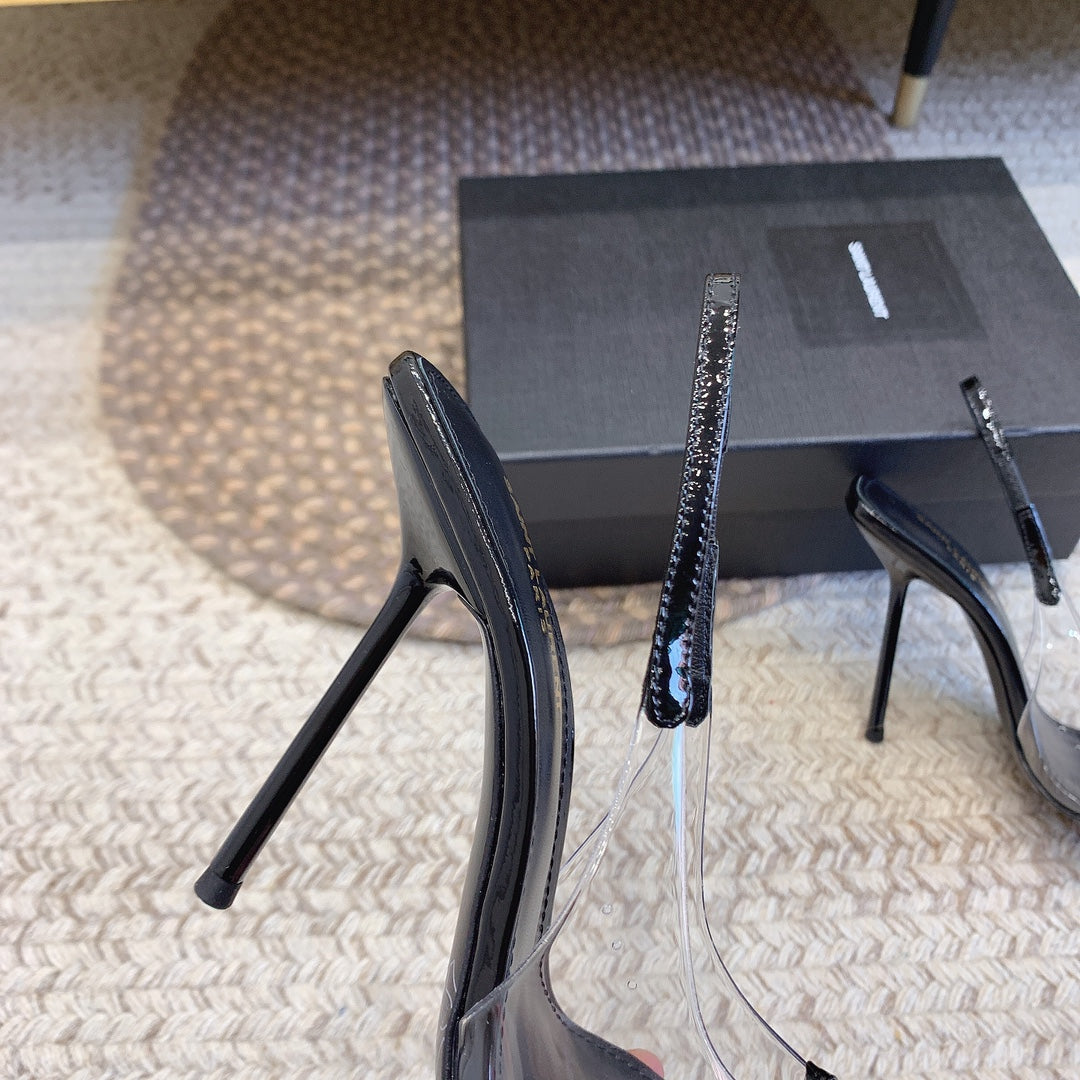 HIGH SLINGBACK IN BLACK GLOSSY CALFSKIN SPLICED WITH TPU - 35