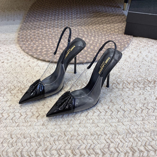 HIGH SLINGBACK IN BLACK GLOSSY CALFSKIN SPLICED WITH TPU - 35
