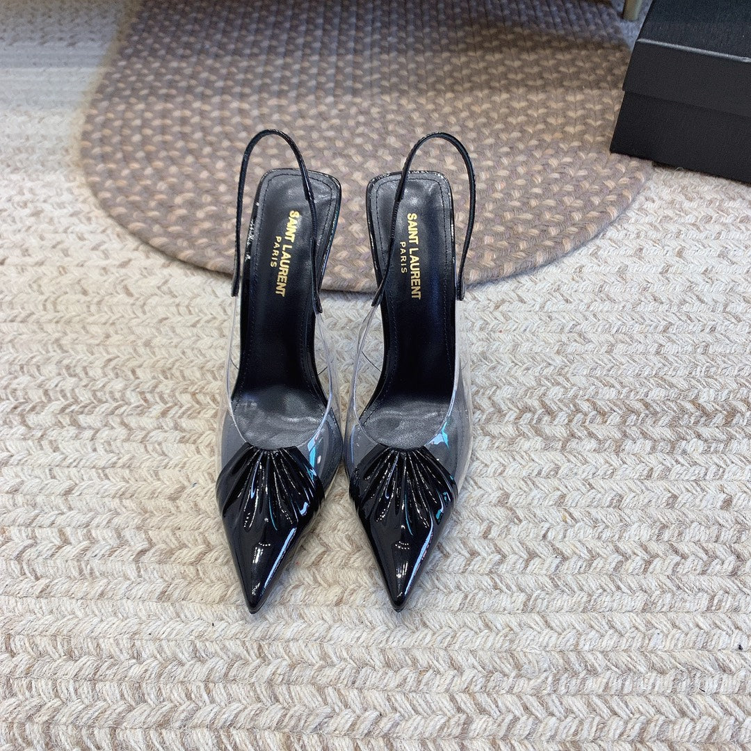 HIGH SLINGBACK IN BLACK GLOSSY CALFSKIN SPLICED WITH TPU - 35