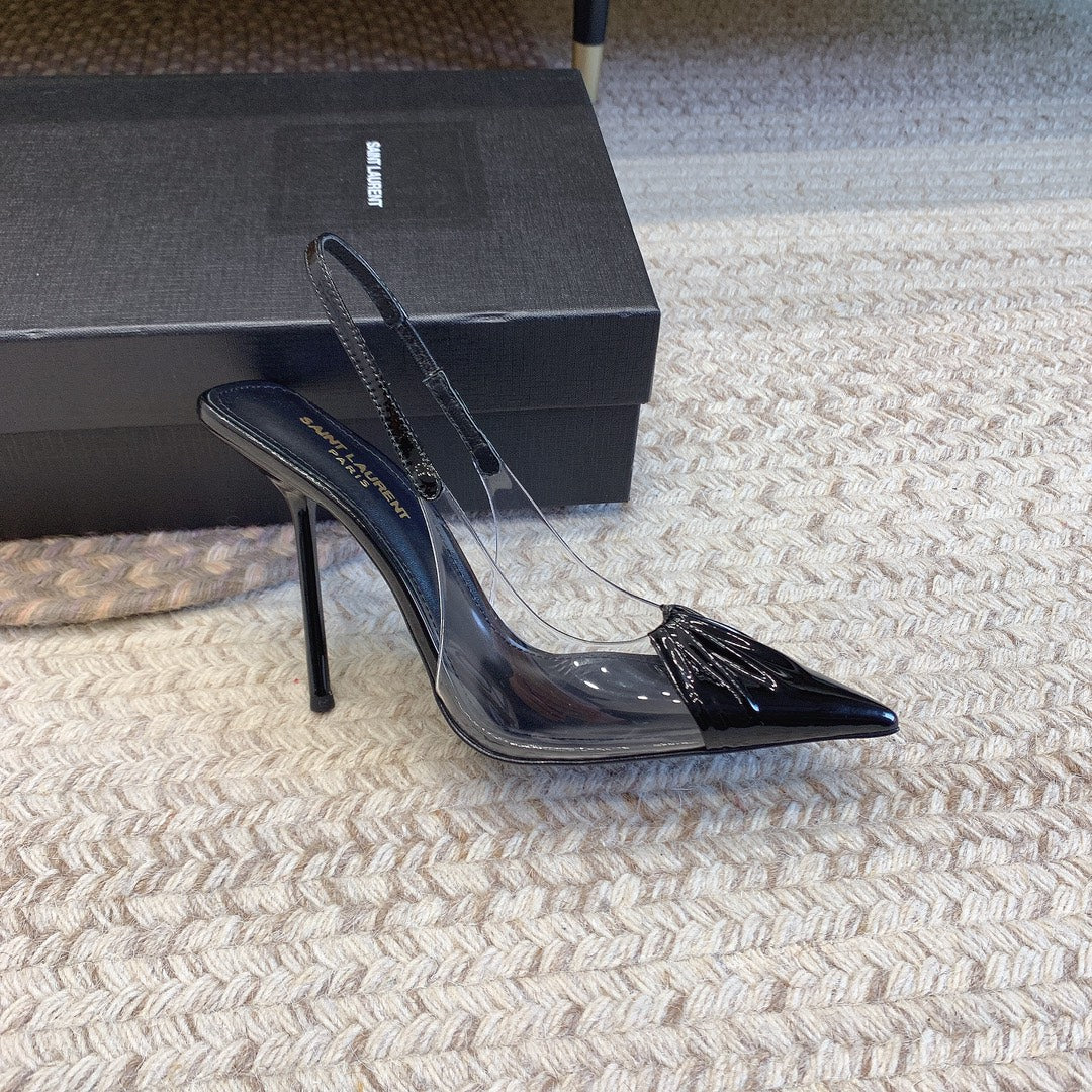 HIGH SLINGBACK IN BLACK GLOSSY CALFSKIN SPLICED WITH TPU - 35
