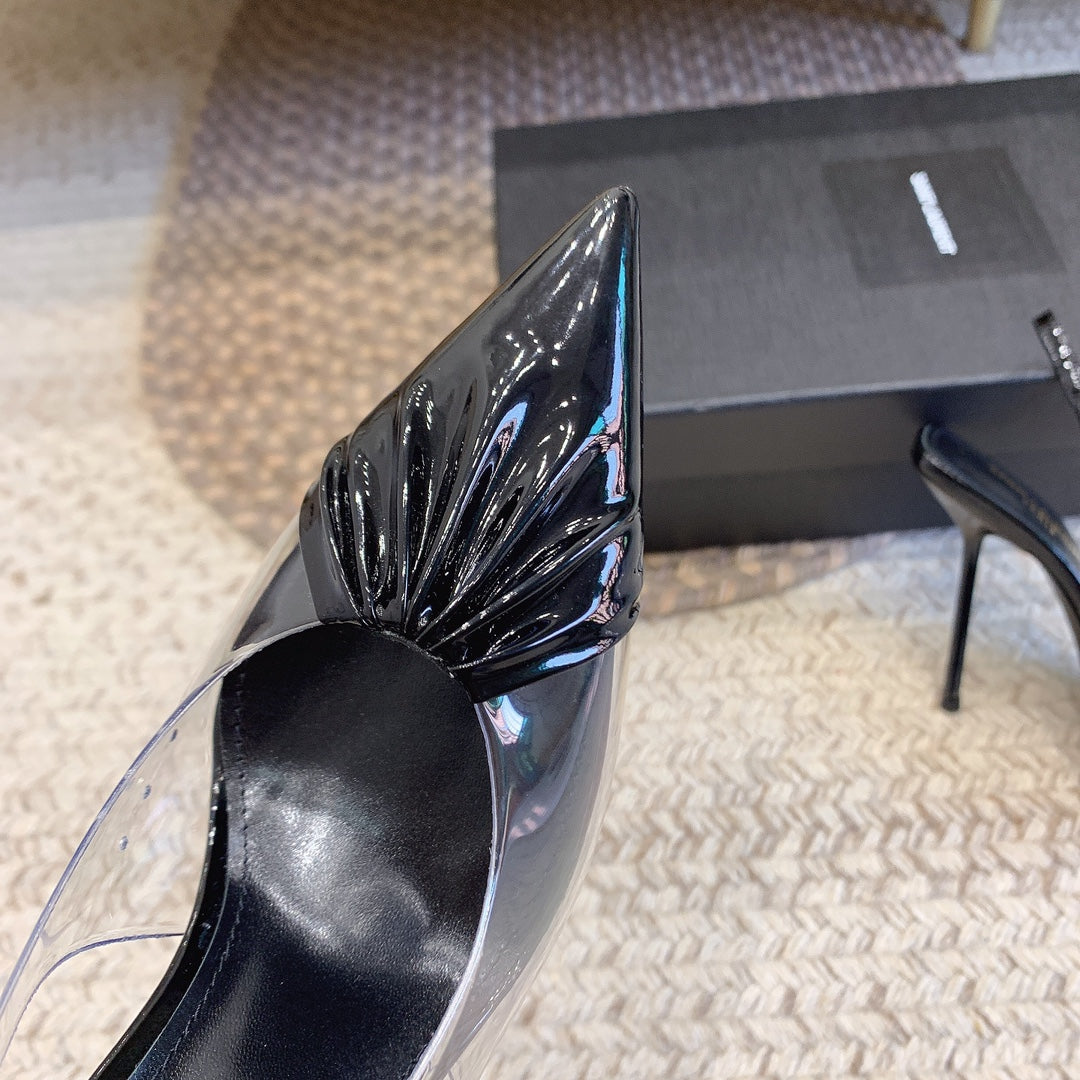 HIGH SLINGBACK IN BLACK GLOSSY CALFSKIN SPLICED WITH TPU - 35