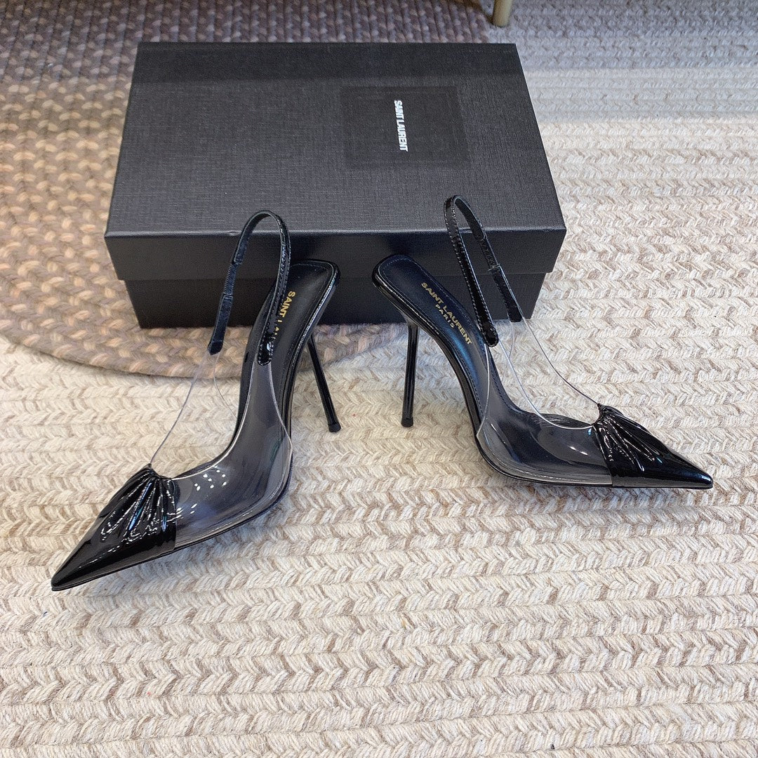 HIGH SLINGBACK IN BLACK GLOSSY CALFSKIN SPLICED WITH TPU - 35