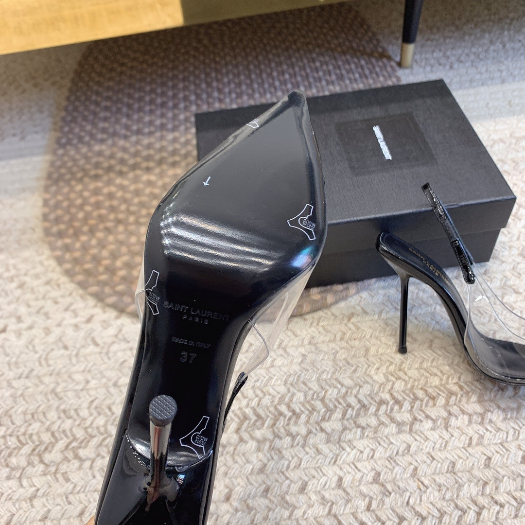 HIGH SLINGBACK IN BLACK GLOSSY CALFSKIN SPLICED WITH TPU - 35