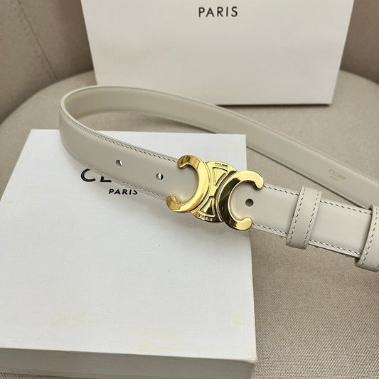 CELINE 25S TRIOMPHE 25MM BELT IN WHITE CALFSKIN GOLD HARDWARE - 26 - 28
