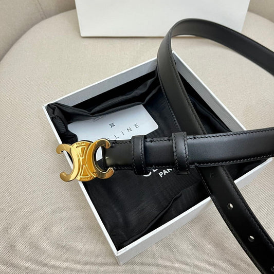 CELINE 25S TRIOMPHE 25MM BELT IN BLACK CALFSKIN GLOD HARDWARE - 26 - 28