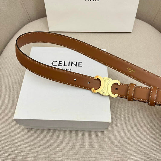 CELINE 25S TRIOMPHE 25MM BELT IN CARAMEL CALFSKIN GLOD HARDWARE - 26 - 28