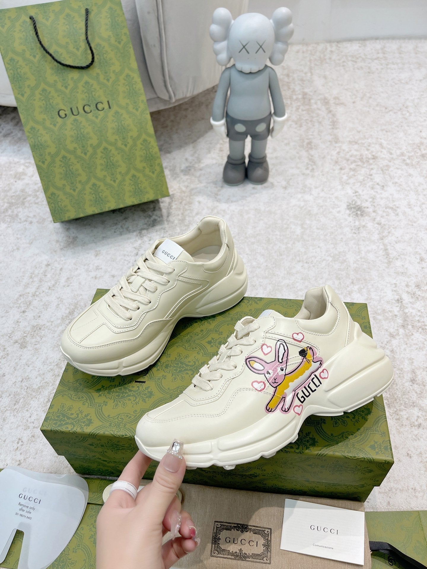GG RHYTON TRAINER WHITE LAMBSKIN WITH FOX ICON - 35
