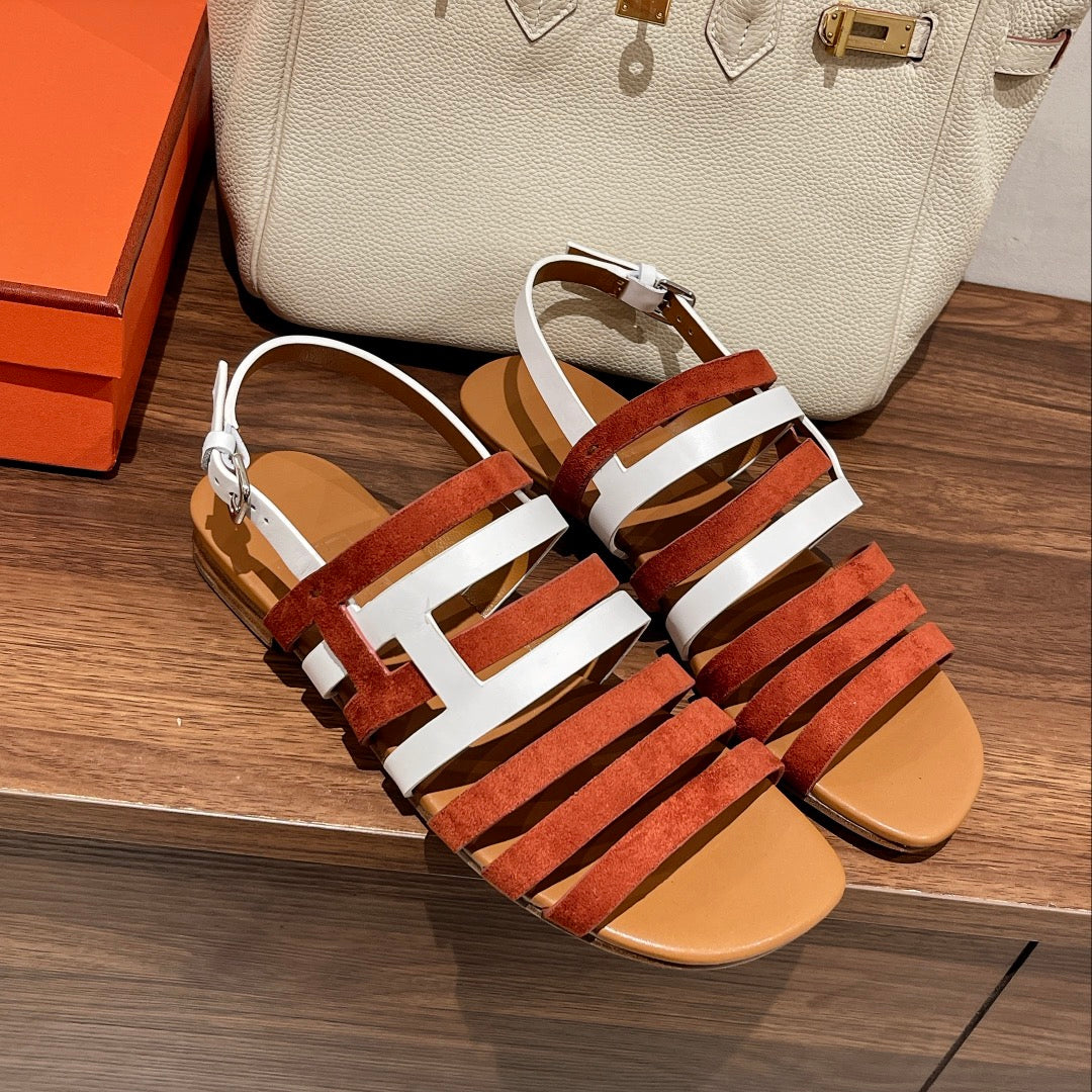 EPHESE SANDAL CARAMEL AND WHITE CALFSKIN - 35