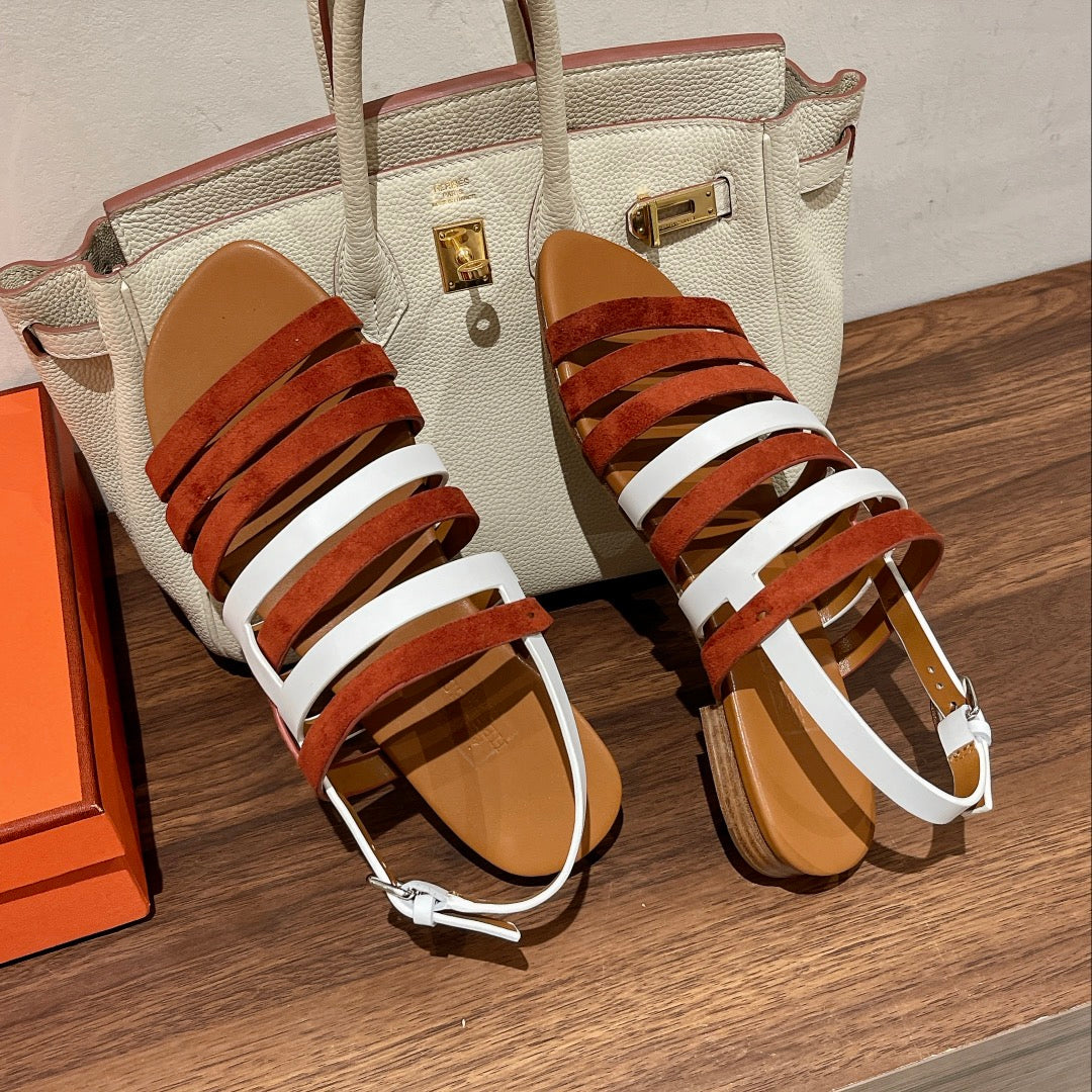 EPHESE SANDAL CARAMEL AND WHITE CALFSKIN - 35