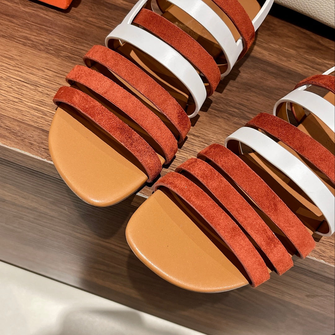 EPHESE SANDAL CARAMEL AND WHITE CALFSKIN - 35
