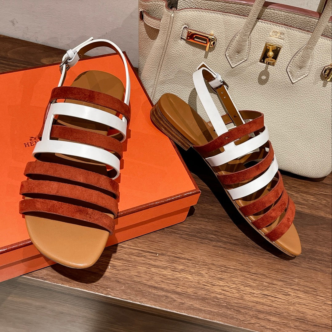 EPHESE SANDAL CARAMEL AND WHITE CALFSKIN - 35