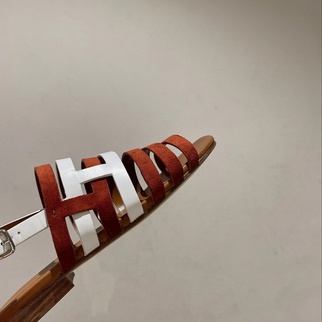 EPHESE SANDAL CARAMEL AND WHITE CALFSKIN - 35