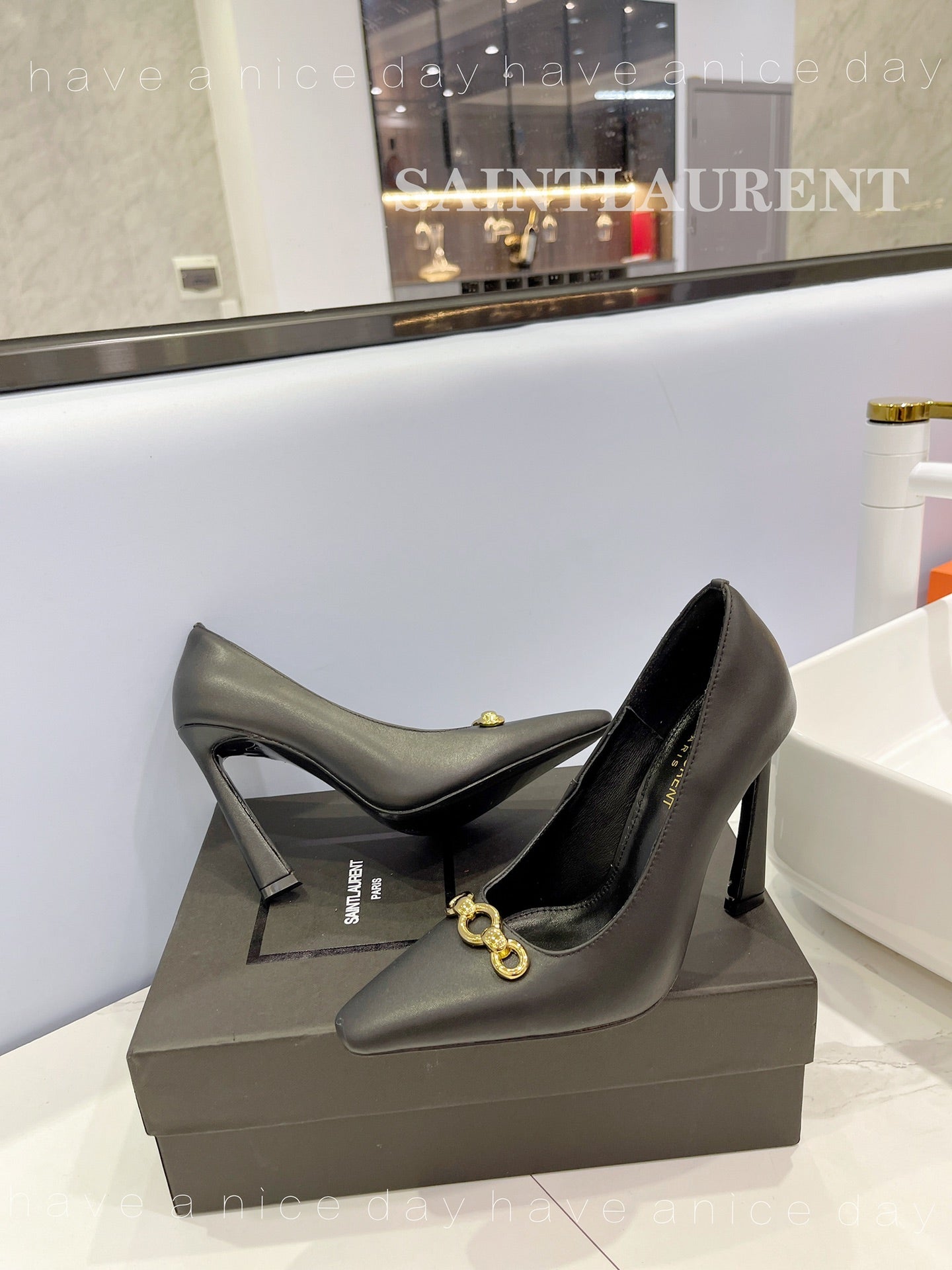 SL SILVANA CHAIN PUMPS BLACK CALFSKIN - 34