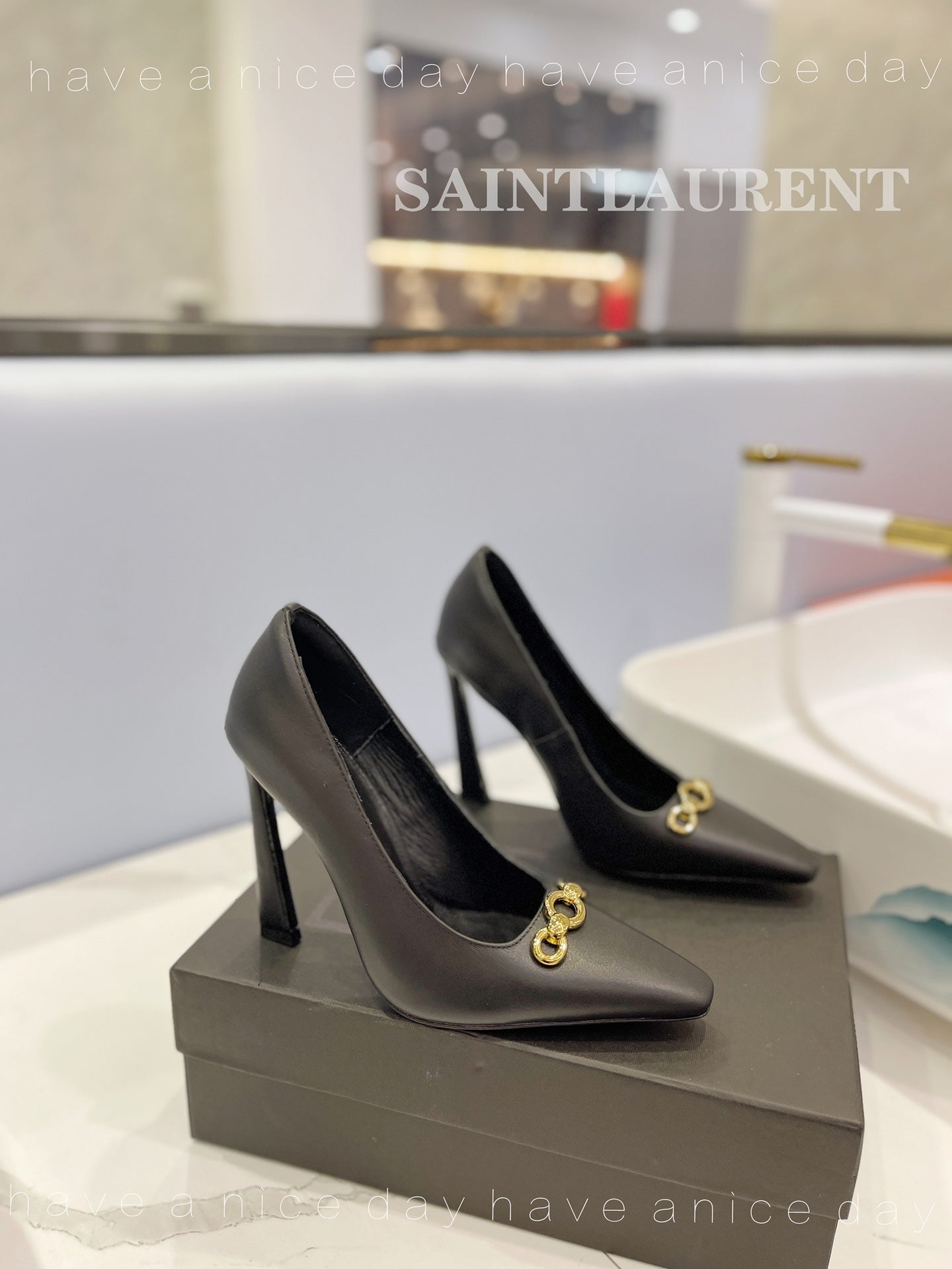 SL SILVANA CHAIN PUMPS BLACK CALFSKIN - 34
