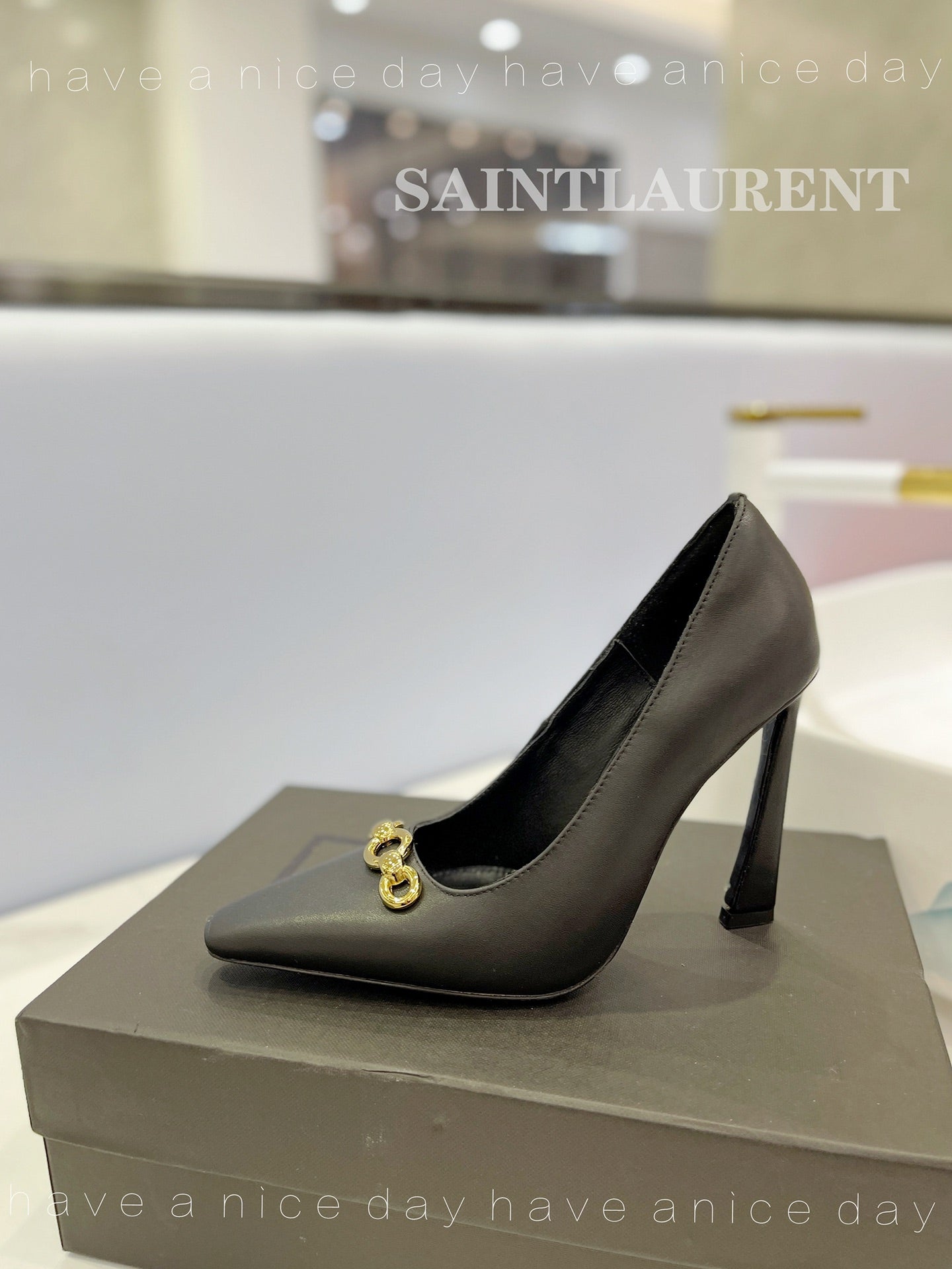 SL SILVANA CHAIN PUMPS BLACK CALFSKIN - 34