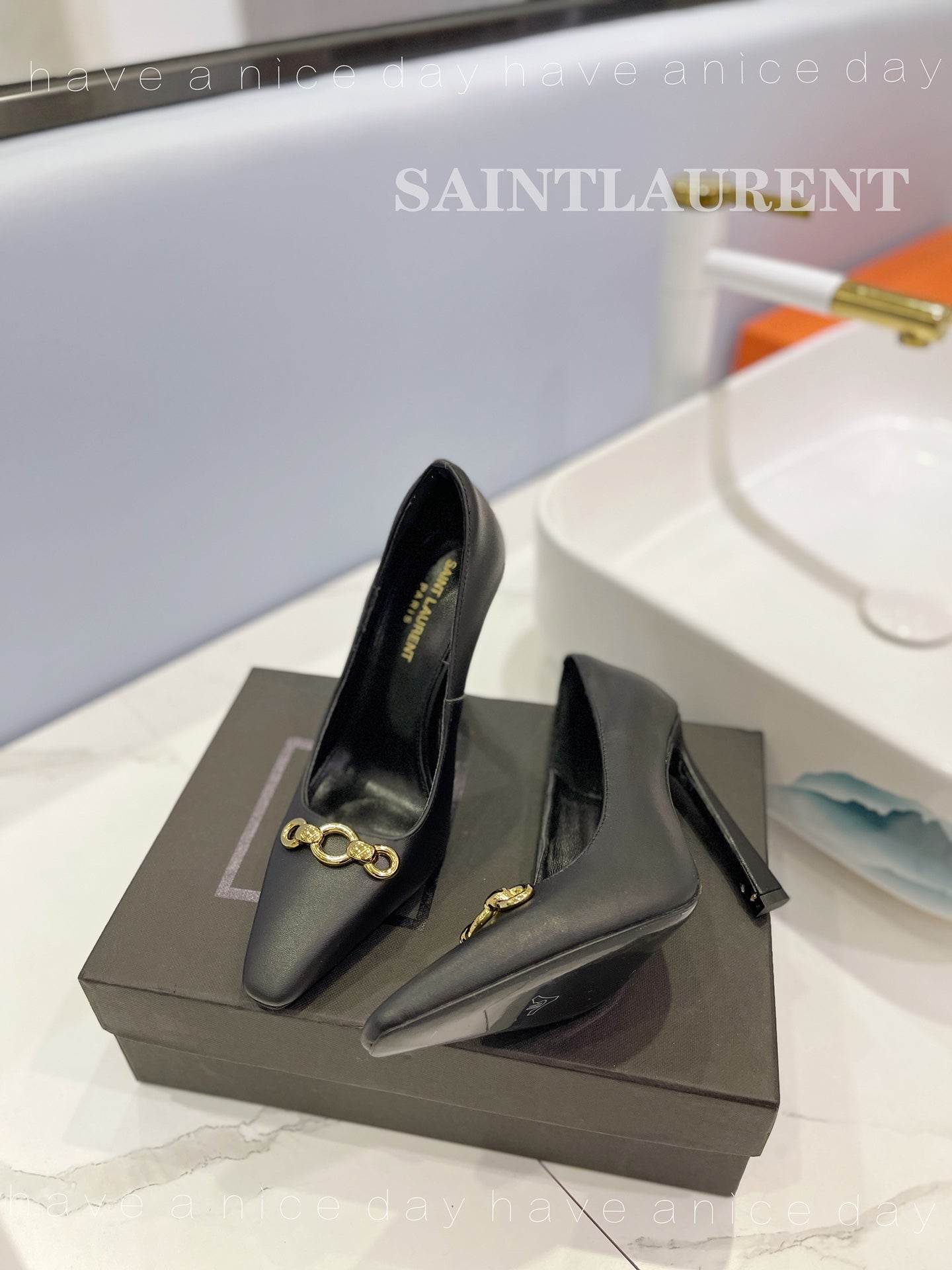 SL SILVANA CHAIN PUMPS BLACK CALFSKIN - 34