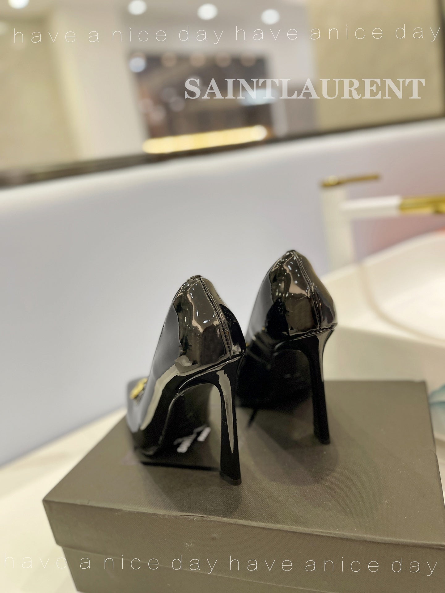 SL SILVANA CHAIN PUMPS GLOSSY BLACK CALFSKIN - 34