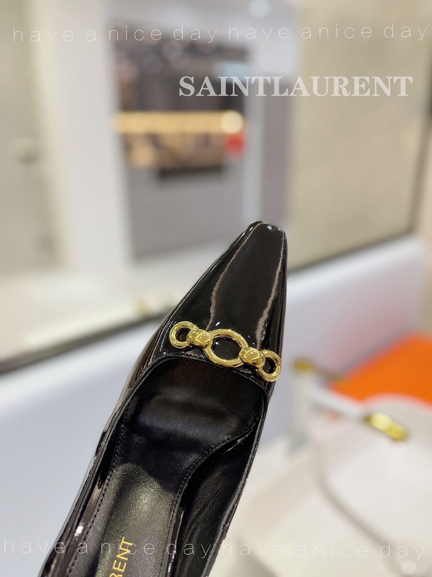 SL SILVANA CHAIN PUMPS GLOSSY BLACK CALFSKIN - 34