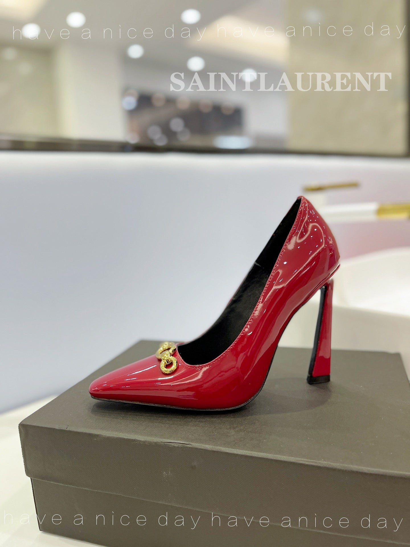 SL SILVANA CHAIN PUMPS GLOSSY RED CALFSKIN - 34