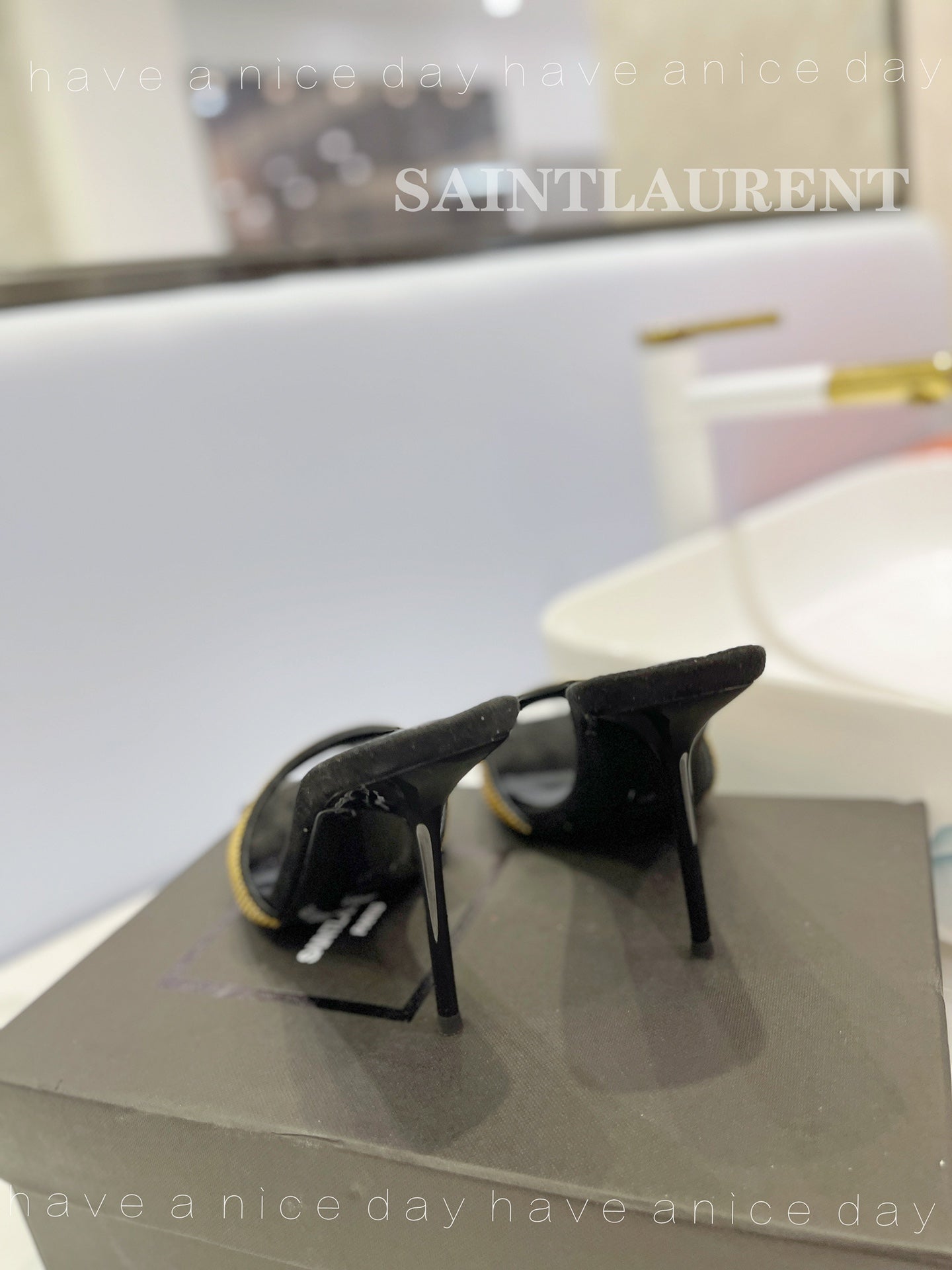 SL LUCKY GOLD CRYSTAL HIGH HEELS BLACK CALFSKIN - 34