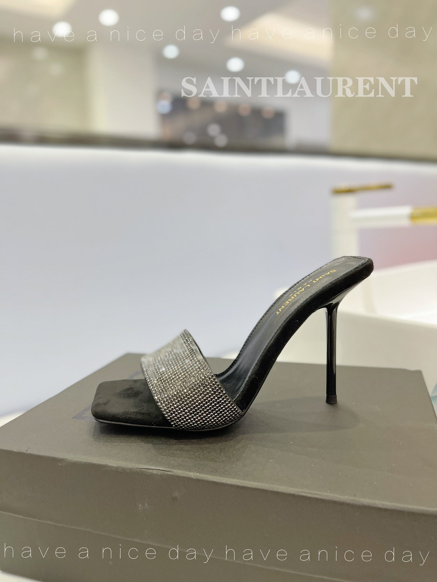 SL LUCKY CRYSTAL HIGH HEELS BLACK CALFSKIN - 34