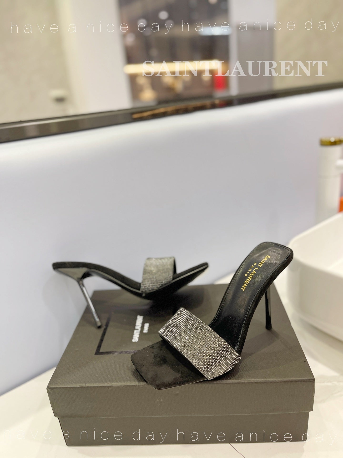 SL LUCKY CRYSTAL HIGH HEELS BLACK CALFSKIN - 34