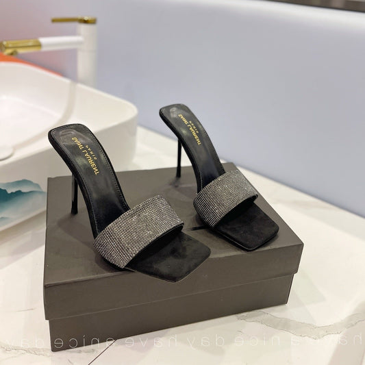 SL LUCKY CRYSTAL HIGH HEELS BLACK CALFSKIN - 34