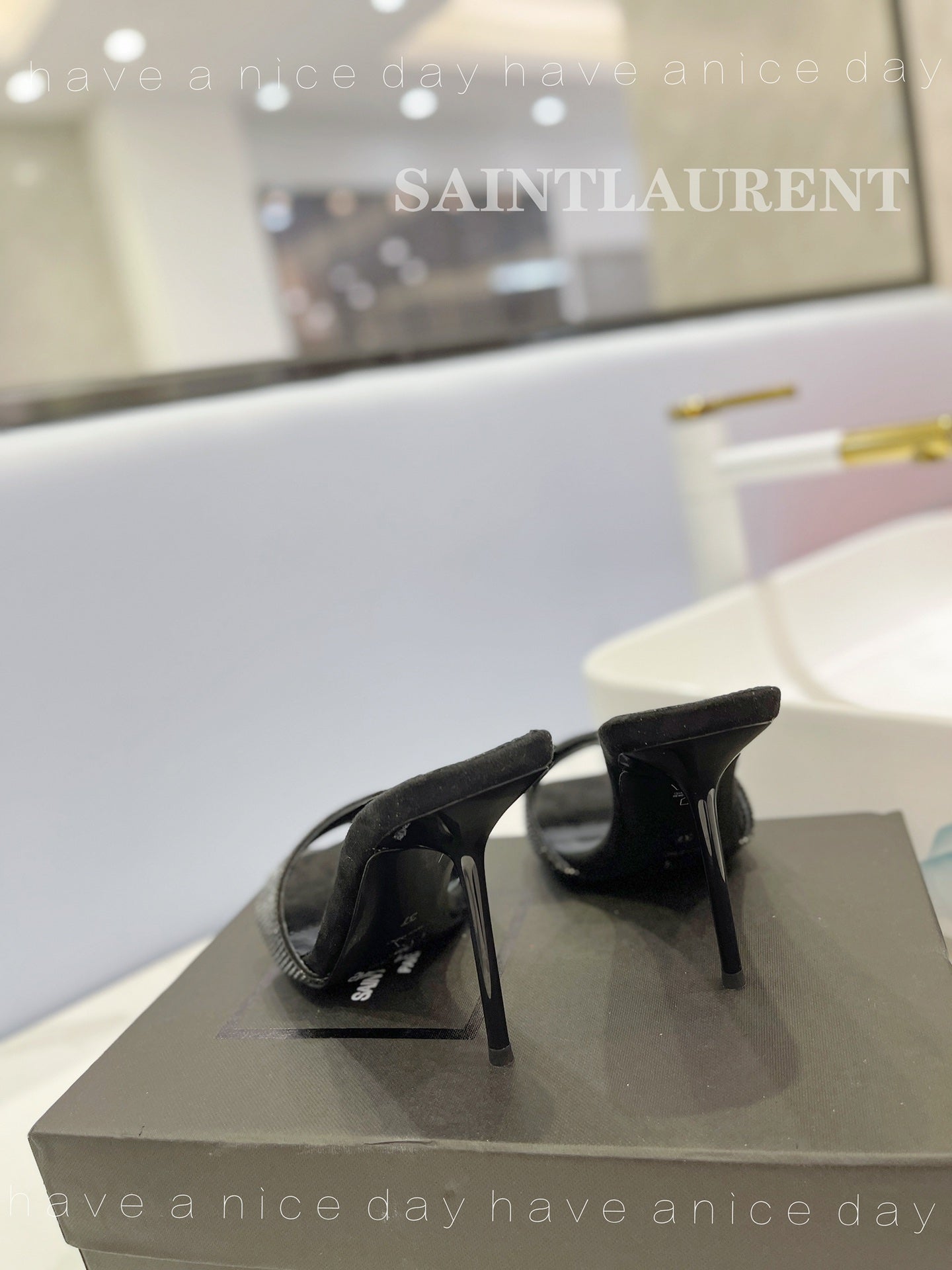 SL LUCKY CRYSTAL HIGH HEELS BLACK CALFSKIN - 34