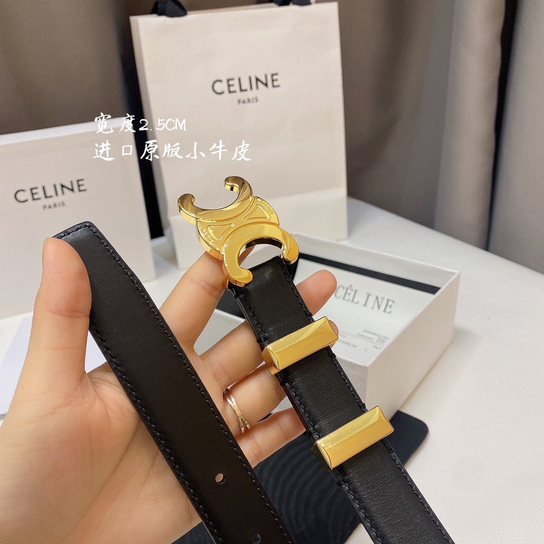 CL MEDIUM 25MM TRIOMPHE BELT IN BLACK CALFSKIN GOLD HARDWARE - 30