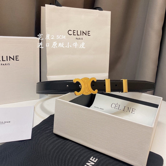 CL MEDIUM 25MM TRIOMPHE BELT IN BLACK CALFSKIN GOLD HARDWARE - 30