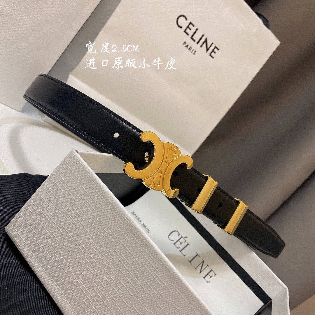 CL MEDIUM 25MM TRIOMPHE BELT IN BLACK CALFSKIN GOLD HARDWARE - 30