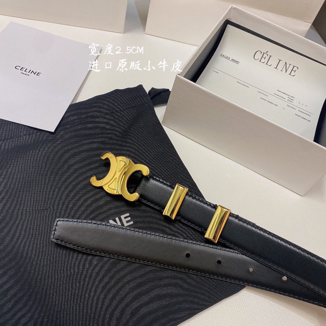 CL MEDIUM 25MM TRIOMPHE BELT IN BLACK CALFSKIN GOLD HARDWARE - 30