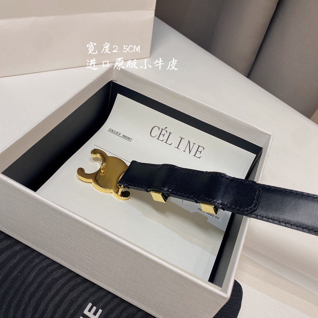 CL MEDIUM 25MM TRIOMPHE BELT IN BLACK CALFSKIN GOLD HARDWARE - 30