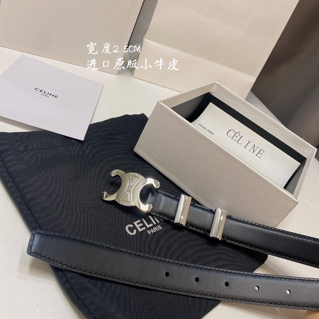 CL MEDIUM 25MM TRIOMPHE BELT IN BLACK CALFSKIN SILVER HARDWARE - 30