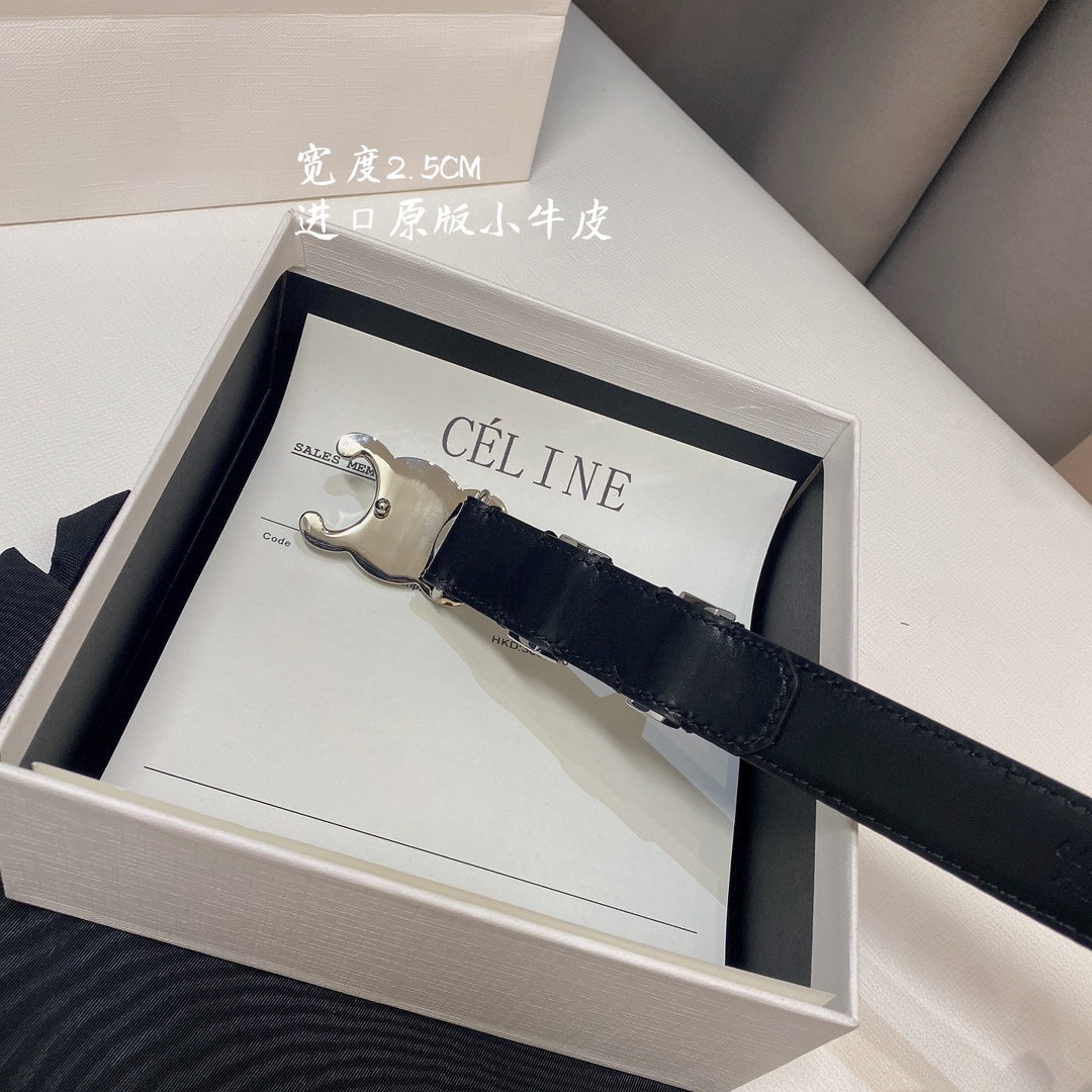 CL MEDIUM 25MM TRIOMPHE BELT IN BLACK CALFSKIN SILVER HARDWARE - 30