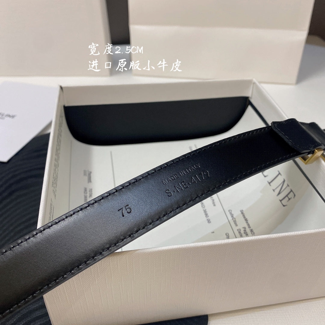 CL MEDIUM 25MM TRIOMPHE BELT IN BLACK CALFSKIN SILVER HARDWARE - 30