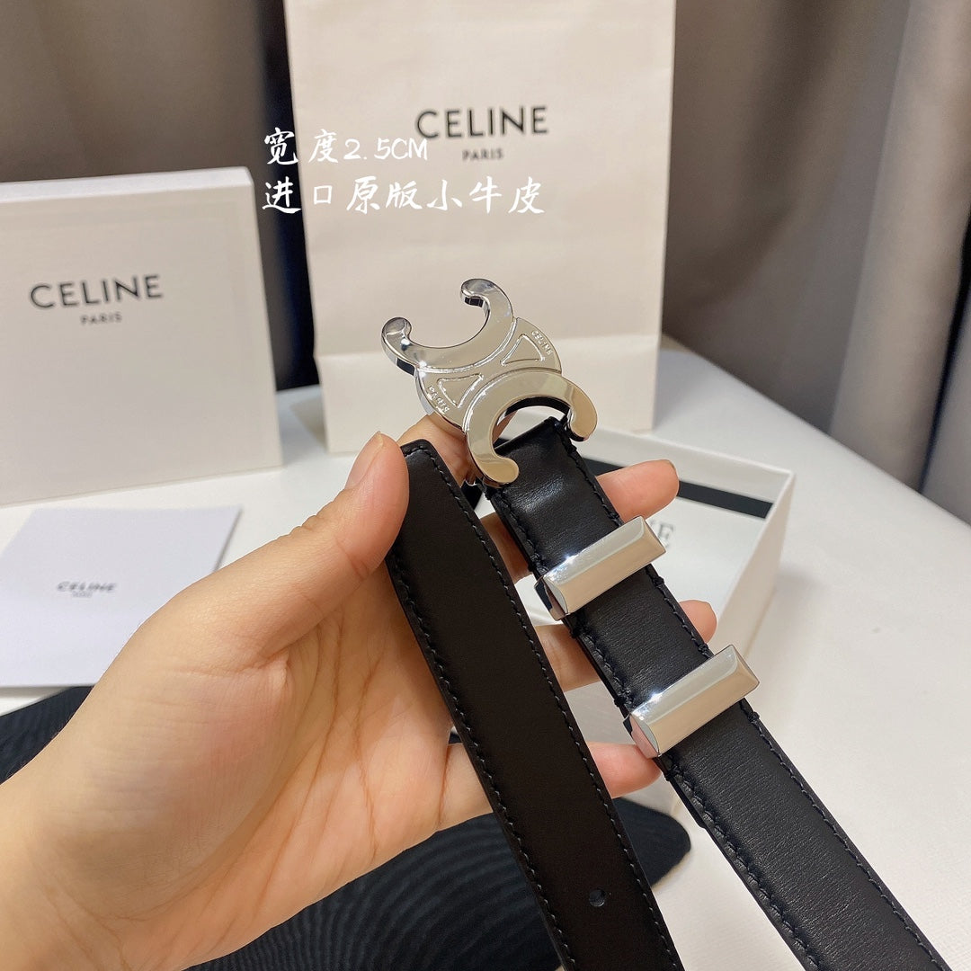 CL MEDIUM 25MM TRIOMPHE BELT IN BLACK CALFSKIN SILVER HARDWARE - 30